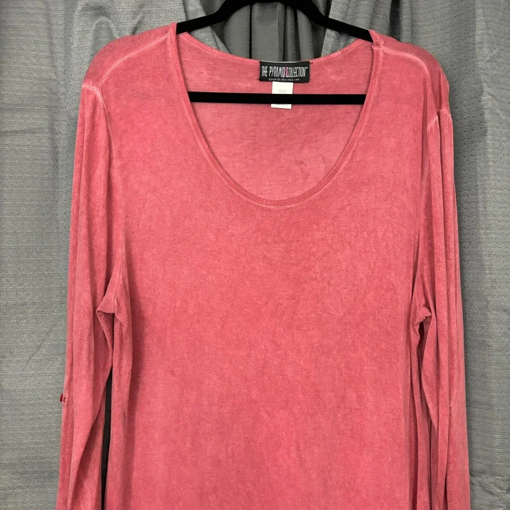 Pyramid Collection Tunic Top‎ Dress Womens M Pink Rayon Peplum Whimsical Dainty